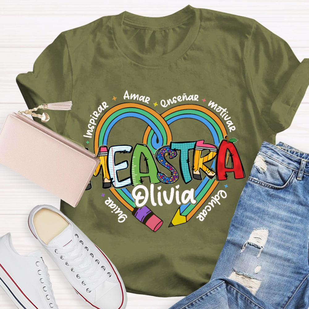 Maestra Olivia Guiar Inspirar Amar Ensinar Bilingual Teacher T-shirt