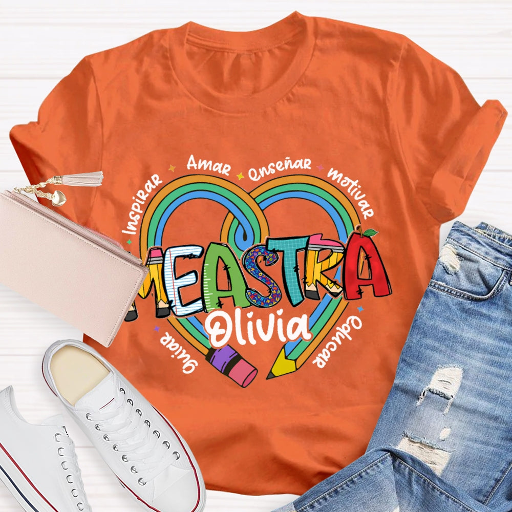 Maestra Olivia Guiar Inspirar Amar Ensinar Bilingual Teacher T-shirt