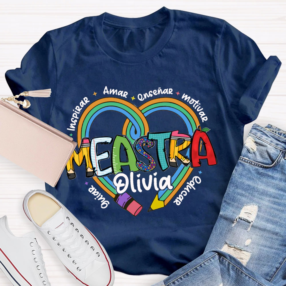 Maestra Olivia Guiar Inspirar Amar Ensinar Bilingual Teacher T-shirt