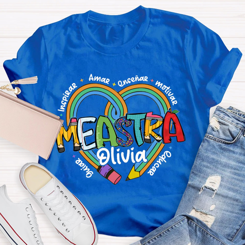 Maestra Olivia Guiar Inspirar Amar Ensinar Bilingual Teacher T-shirt