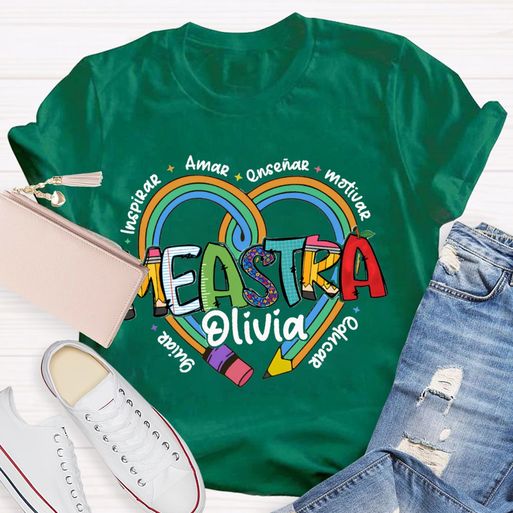 Maestra Olivia Guiar Inspirar Amar Ensinar Bilingual Teacher T-shirt