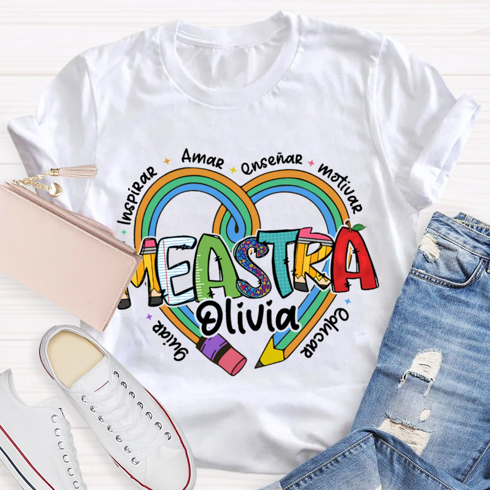 Maestra Olivia Guiar Inspirar Amar Ensinar Bilingual Teacher T-shirt