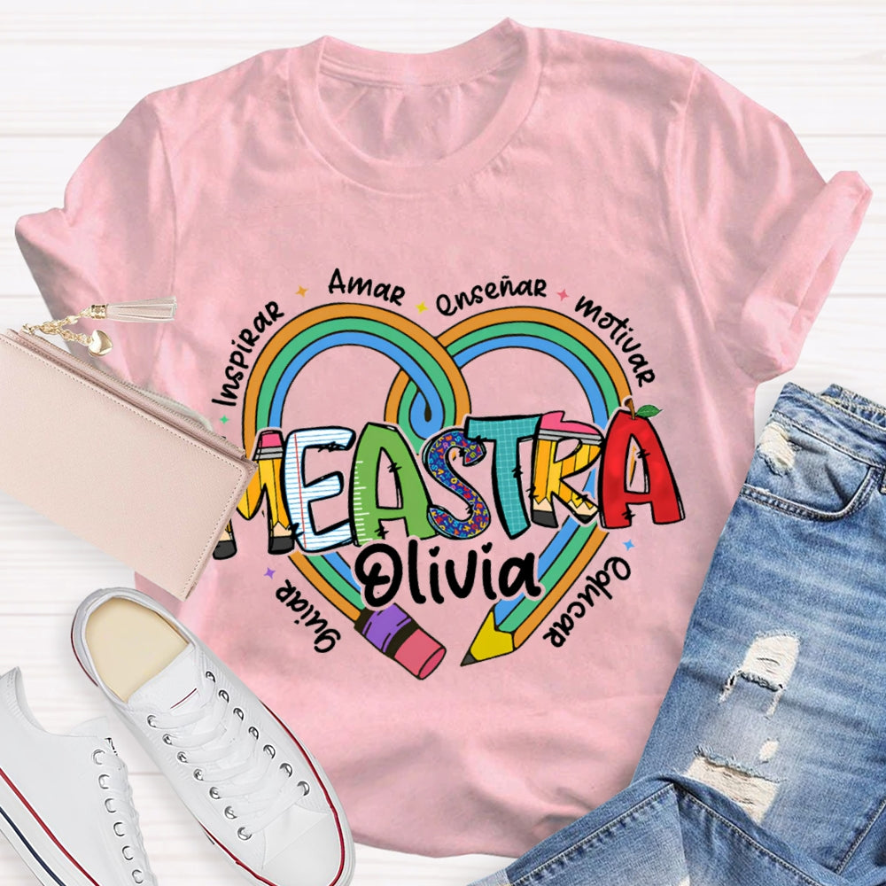 Maestra Olivia Guiar Inspirar Amar Ensinar Bilingual Teacher T-shirt