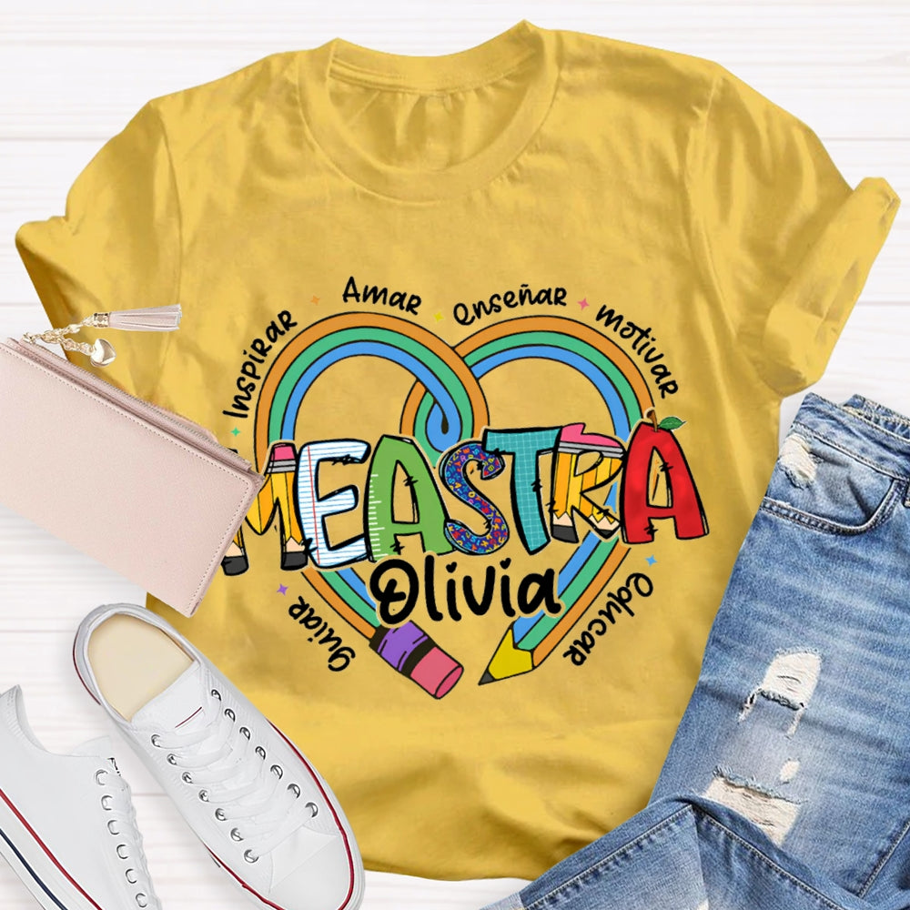 Maestra Olivia Guiar Inspirar Amar Ensinar Bilingual Teacher T-shirt