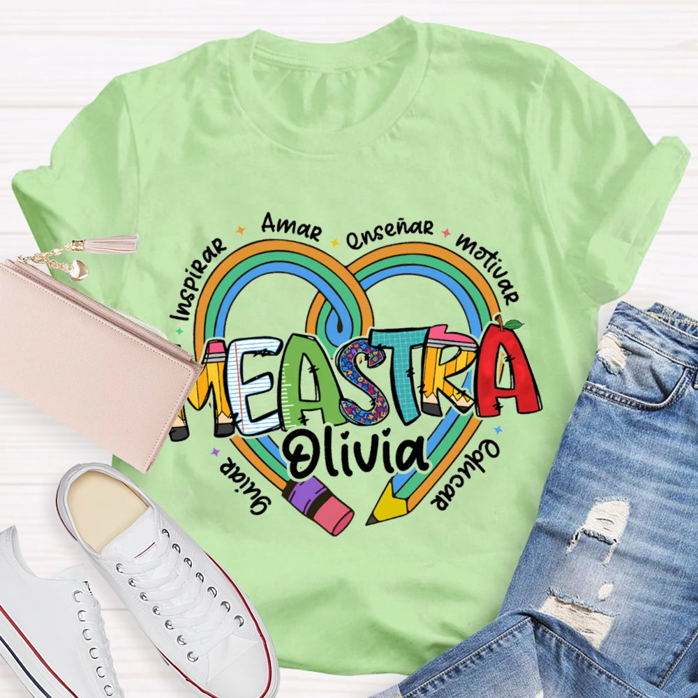 Maestra Olivia Guiar Inspirar Amar Ensinar Bilingual Teacher T-shirt