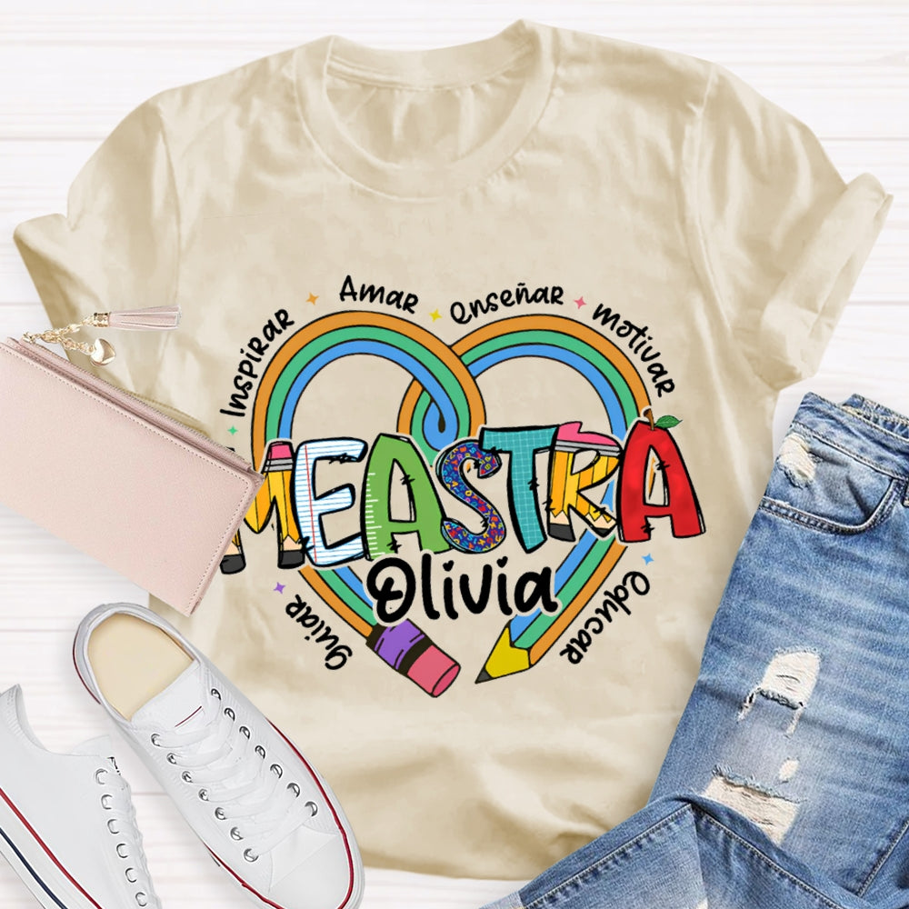 Maestra Olivia Guiar Inspirar Amar Ensinar Bilingual Teacher T-shirt