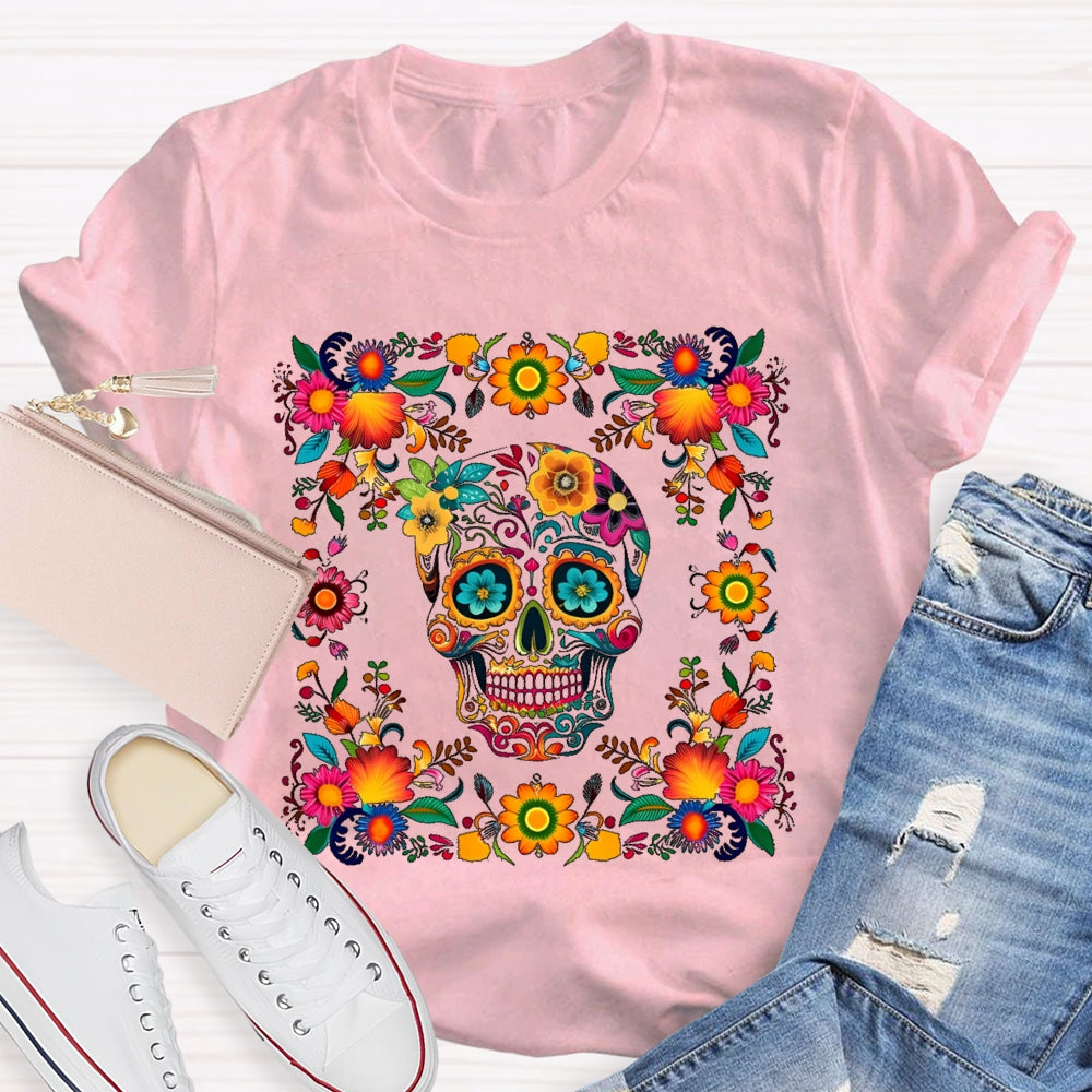 Bilingual Skull Flower Funny T-shirt
