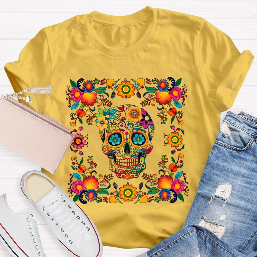 Bilingual Skull Flower Funny T-shirt
