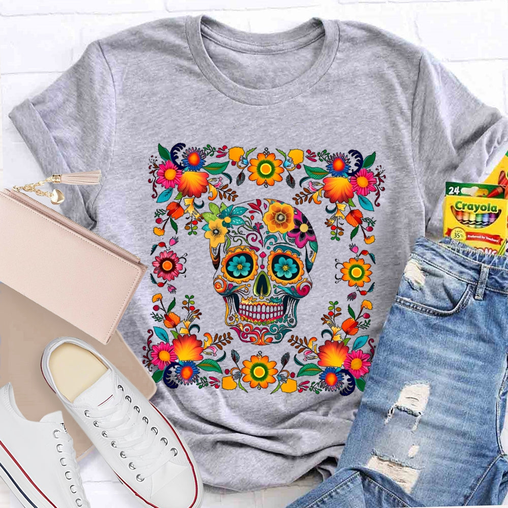 Bilingual Skull Flower Funny T-shirt