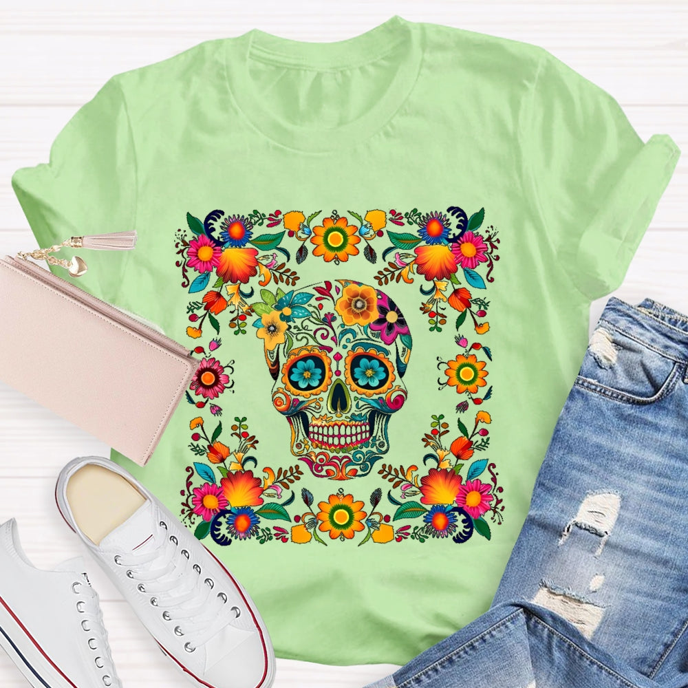 Bilingual Skull Flower Funny T-shirt
