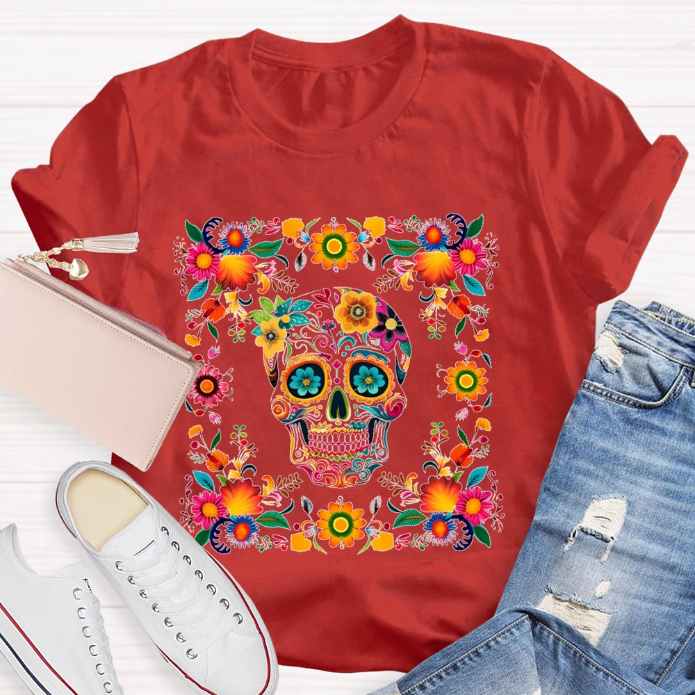 Bilingual Skull Flower Funny T-shirt