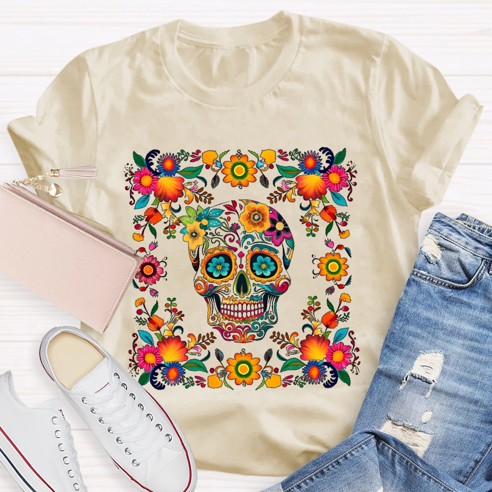 Bilingual Skull Flower Funny T-shirt