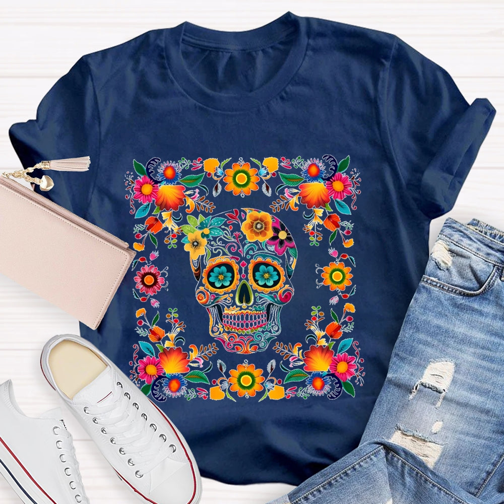 Bilingual Skull Flower Funny T-shirt