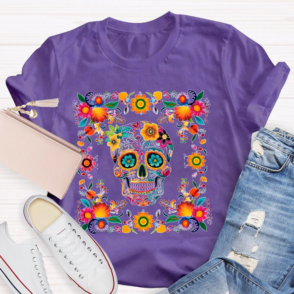 Bilingual Skull Flower Funny T-shirt