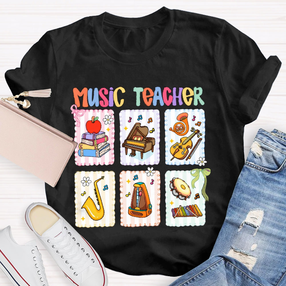 Music Teacher Colorful Mosaic Flowers T-shirt
