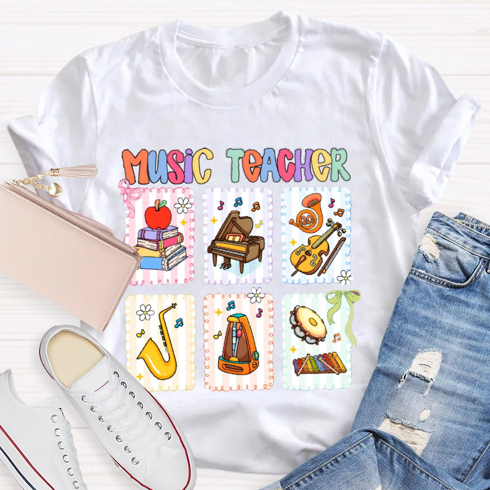 Music Teacher Colorful Mosaic Flowers T-shirt