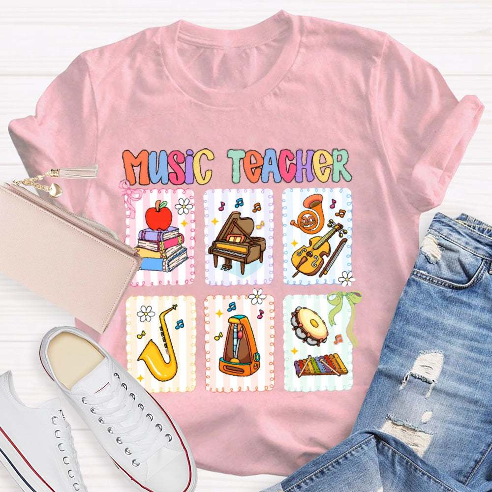 Music Teacher Colorful Mosaic Flowers T-shirt
