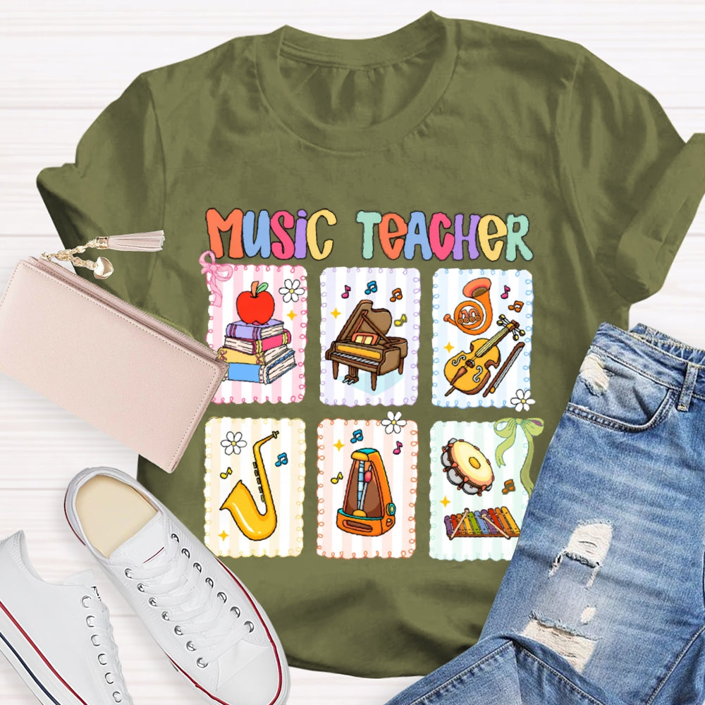Music Teacher Colorful Mosaic Flowers T-shirt