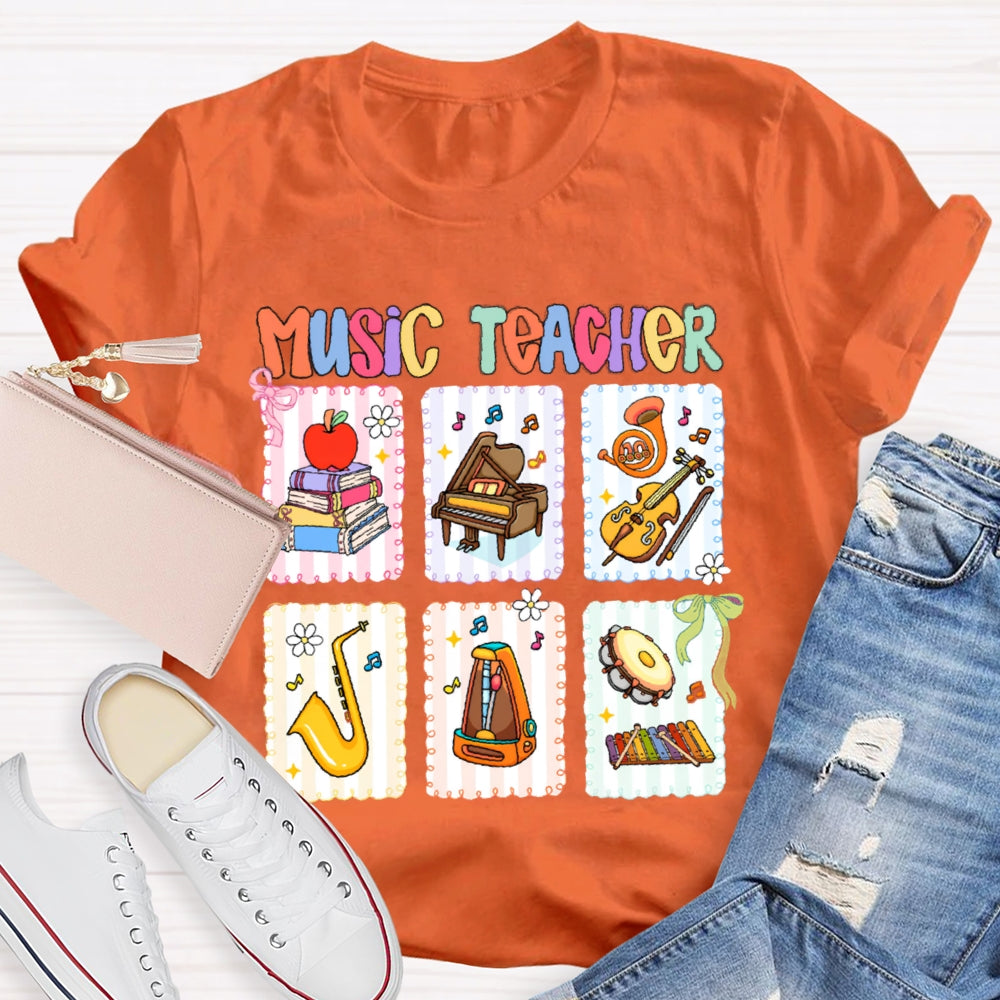 Music Teacher Colorful Mosaic Flowers T-shirt