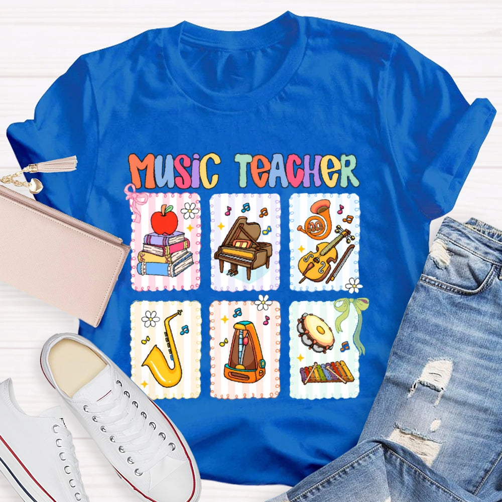 Music Teacher Colorful Mosaic Flowers T-shirt