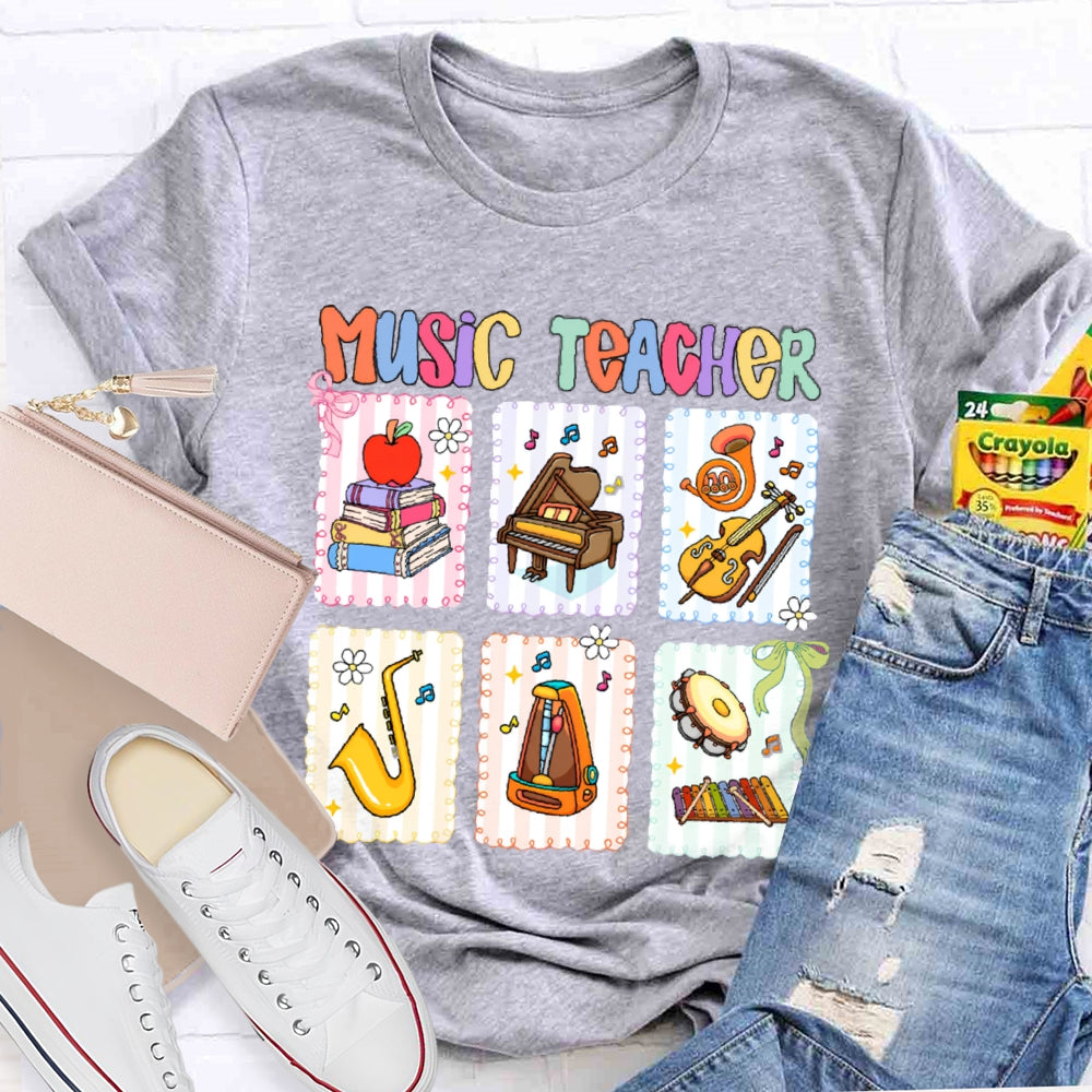 Music Teacher Colorful Mosaic Flowers T-shirt