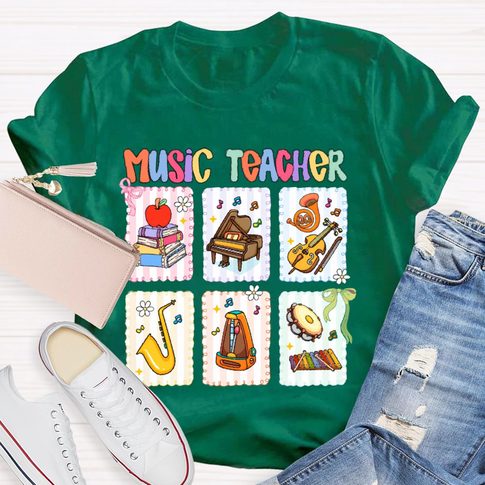 Music Teacher Colorful Mosaic Flowers T-shirt