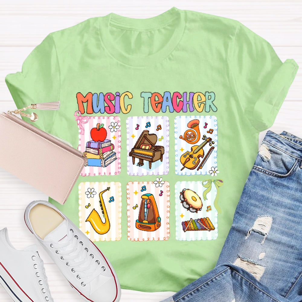 Music Teacher Colorful Mosaic Flowers T-shirt