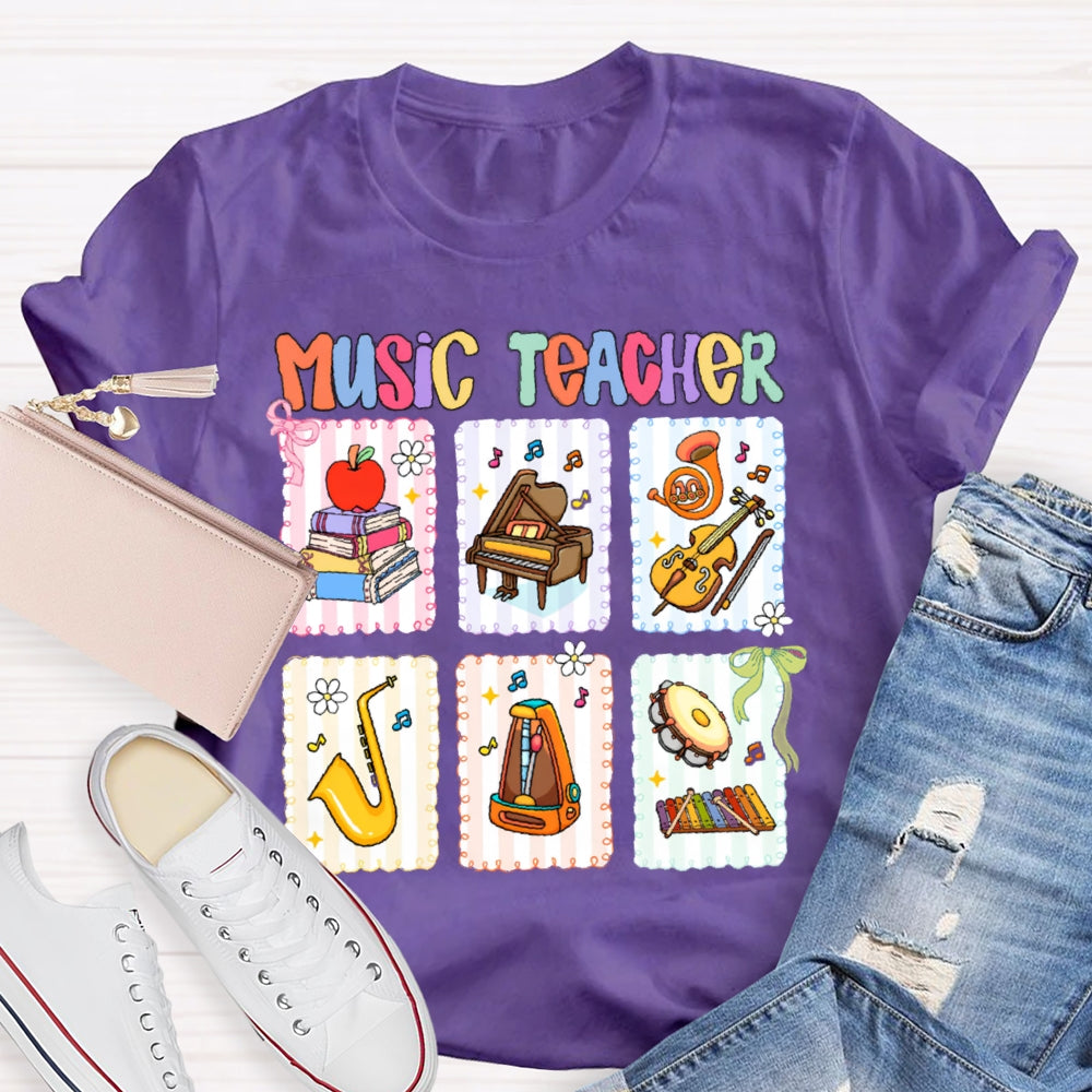 Music Teacher Colorful Mosaic Flowers T-shirt