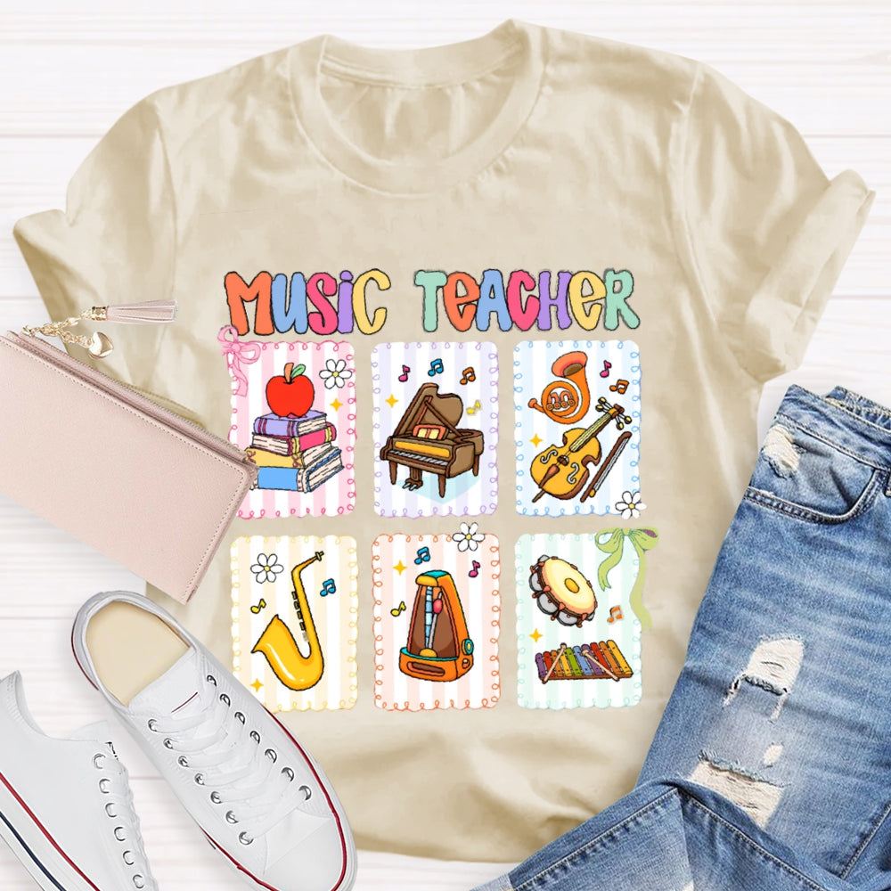 Music Teacher Colorful Mosaic Flowers T-shirt