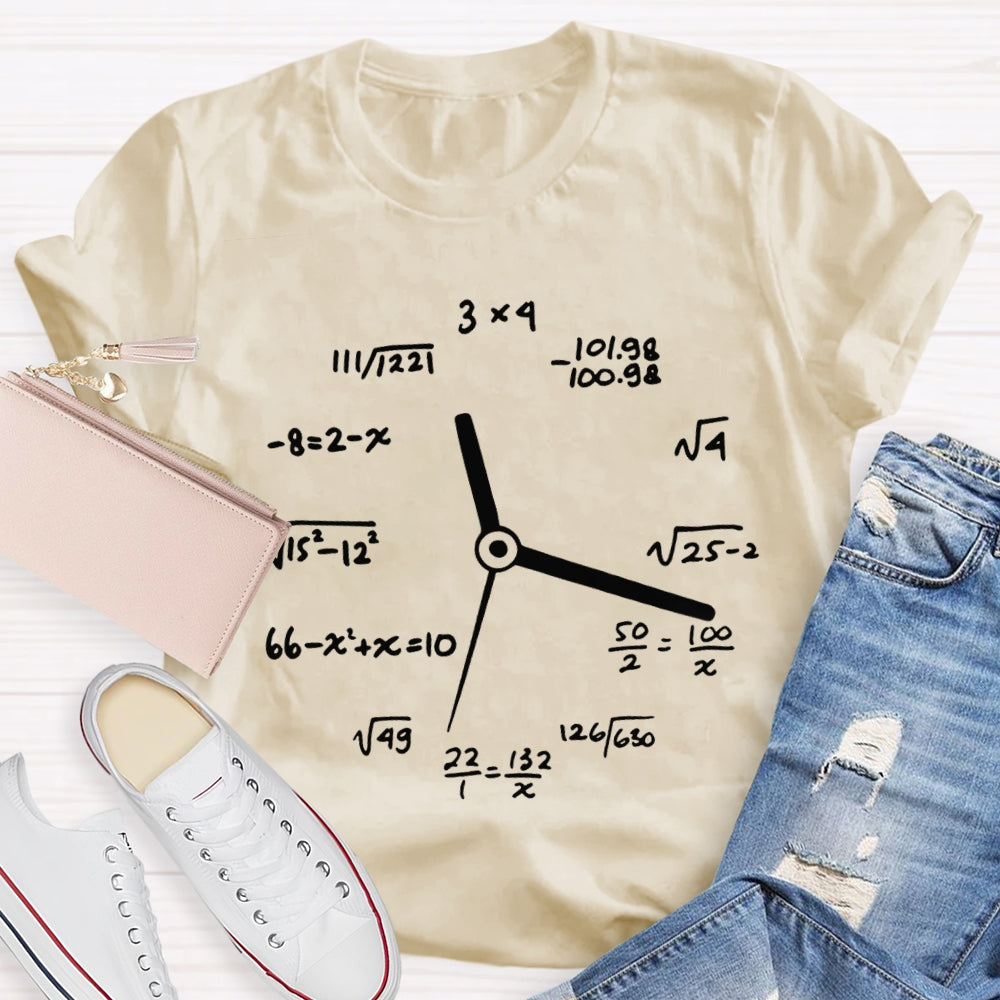 A Clock Made Of Mathematics Funny Math Teacher T-shirt