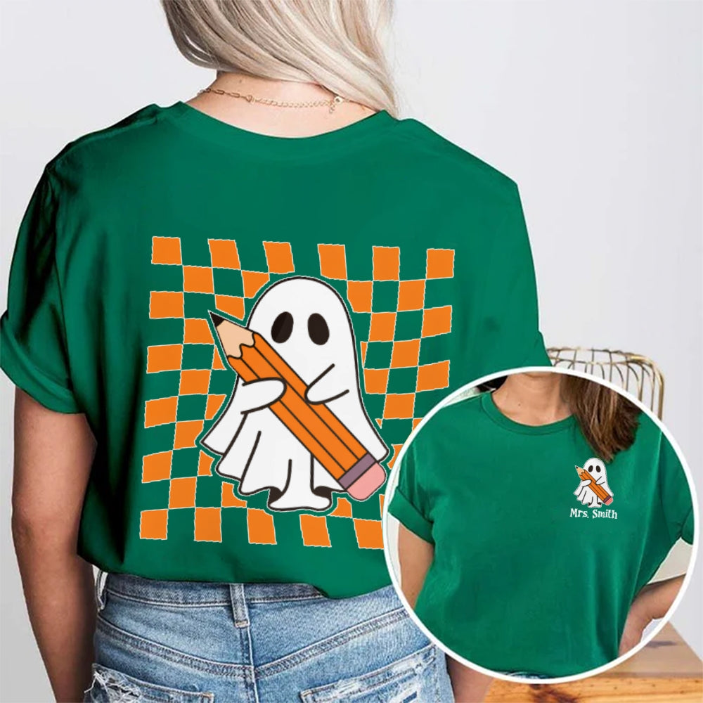 Personalized Name Spooky Halloween Funny Double Printed T-shirt
