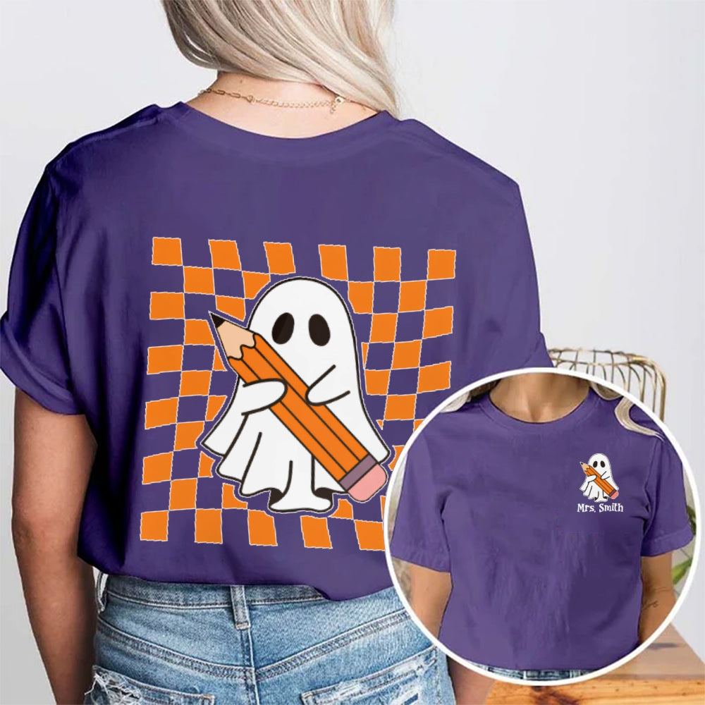 Personalized Name Spooky Halloween Funny Double Printed T-shirt