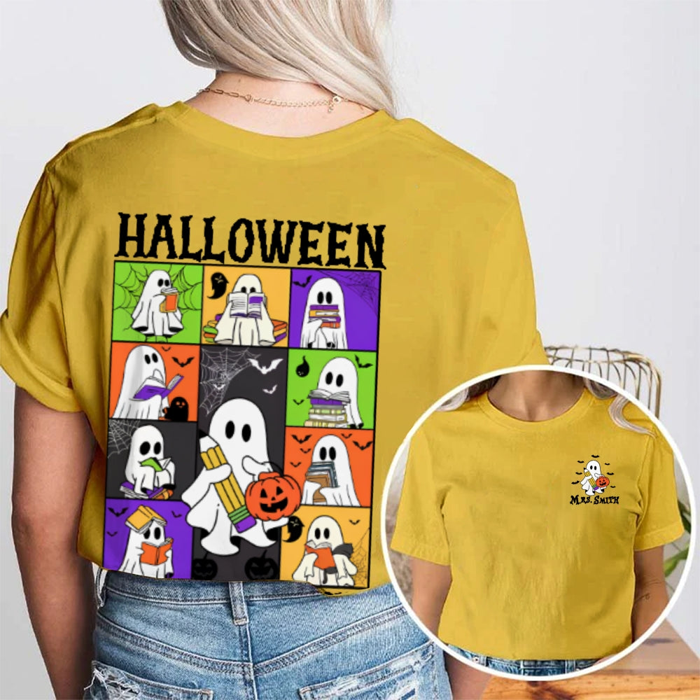 Personalized Name Halloween The Teacher Tour Double Printed T-shirt