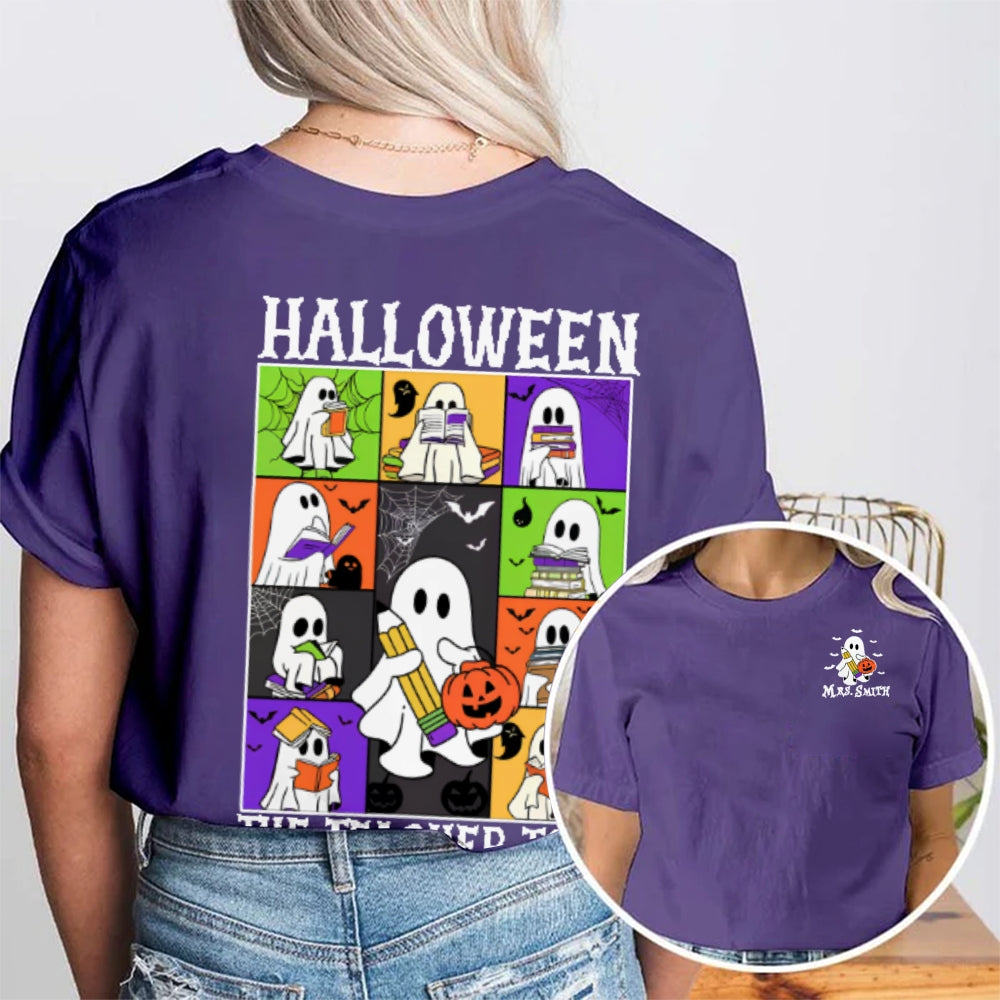 Personalized Name Halloween The Teacher Tour Double Printed T-shirt