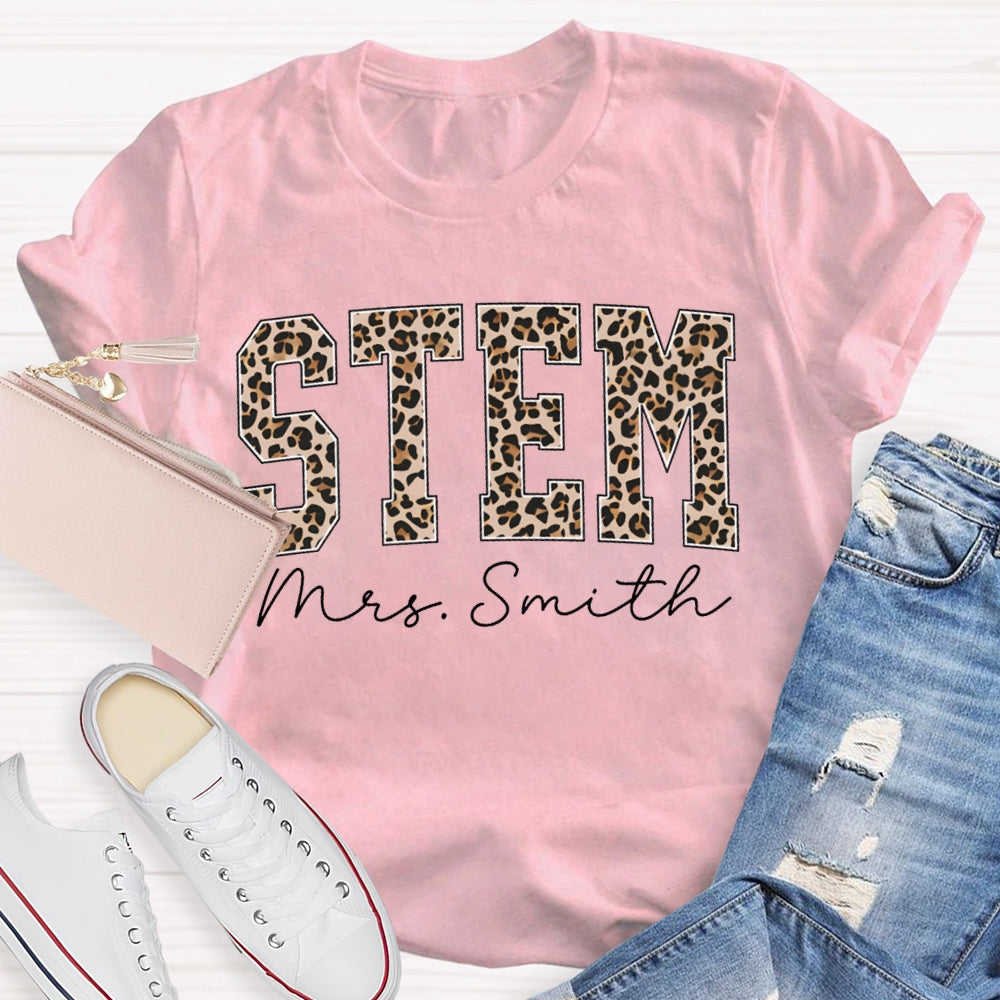 Personalized Name Stem Leopard Print Font T-shirt