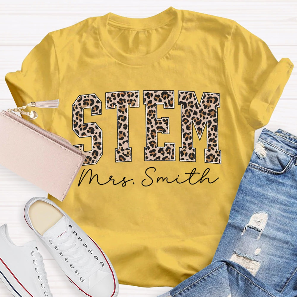 Personalized Name Stem Leopard Print Font T-shirt