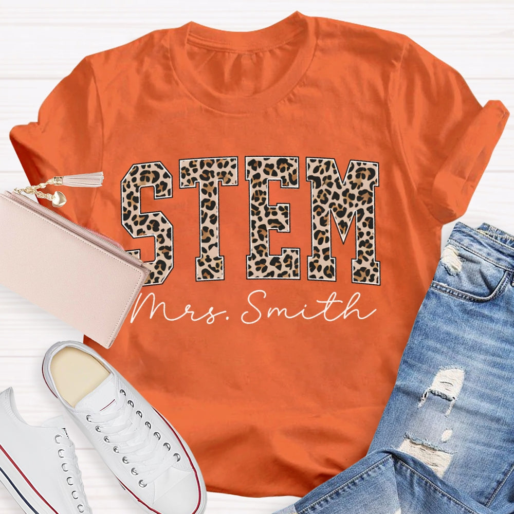 Personalized Name Stem Leopard Print Font T-shirt