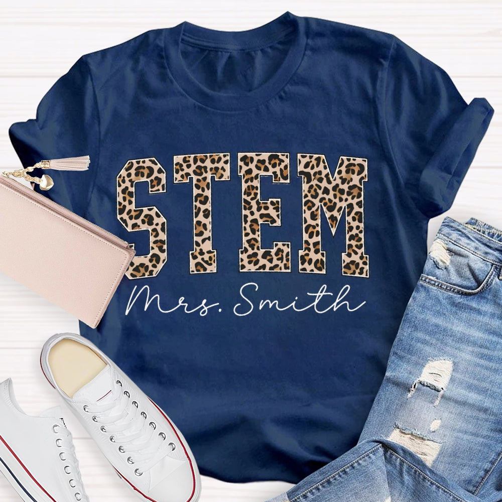 Personalized Name Stem Leopard Print Font T-shirt