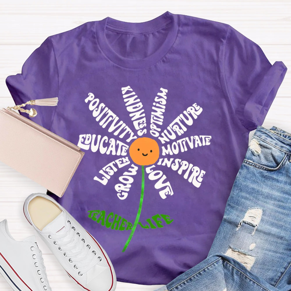 Crow Listen Educate Positivity Kindness Optimism Nurture Motivate Inspire Love Teacher Life T-shirt