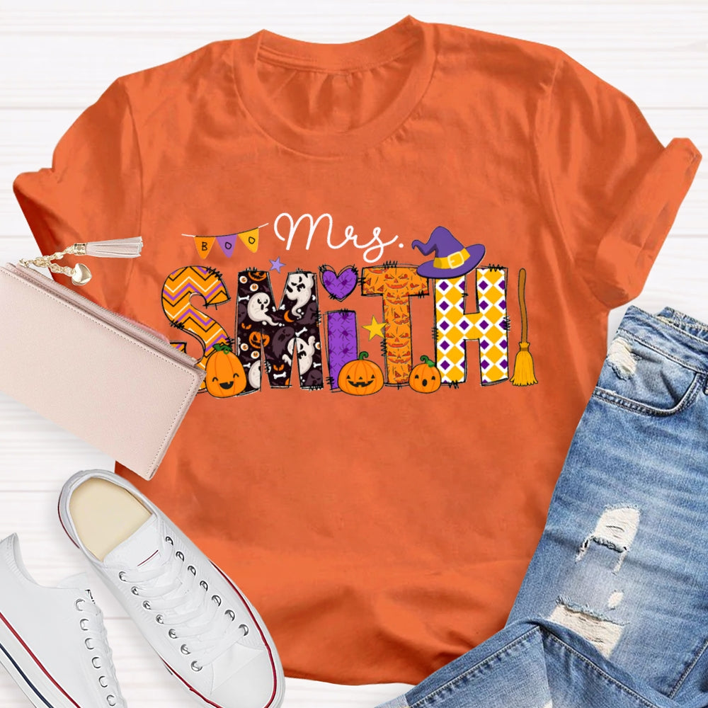 Personalized Name Halloween Font And Pumpkins T-shirt