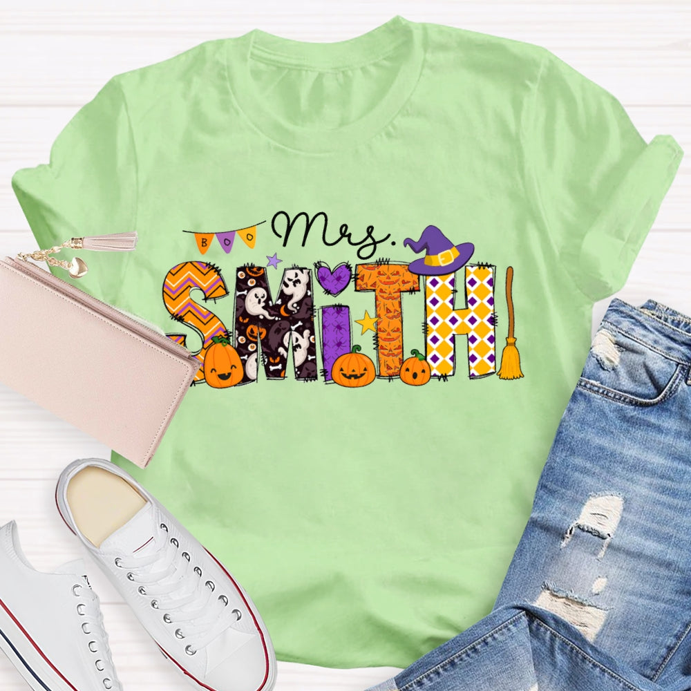 Personalized Name Halloween Font And Pumpkins T-shirt