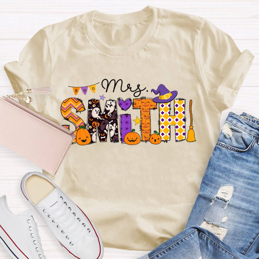 Personalized Name Halloween Font And Pumpkins T-shirt