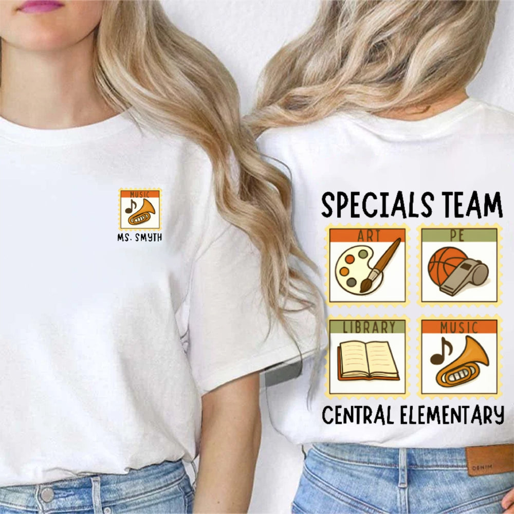 Personalized Name Specials Team Central Elementary School Teachers Double Printed T-shirt