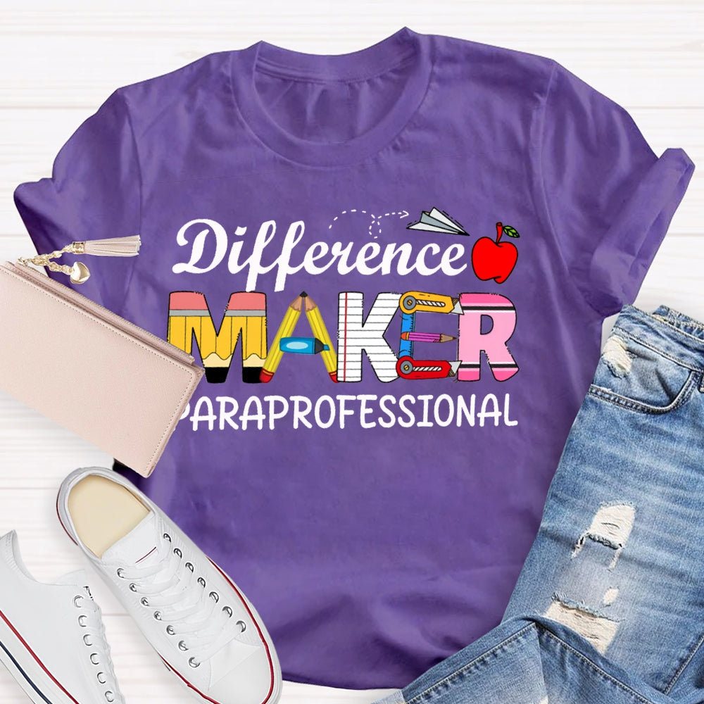 Difference Makes Paraprofessional Apple And Stationery Font T-shirt