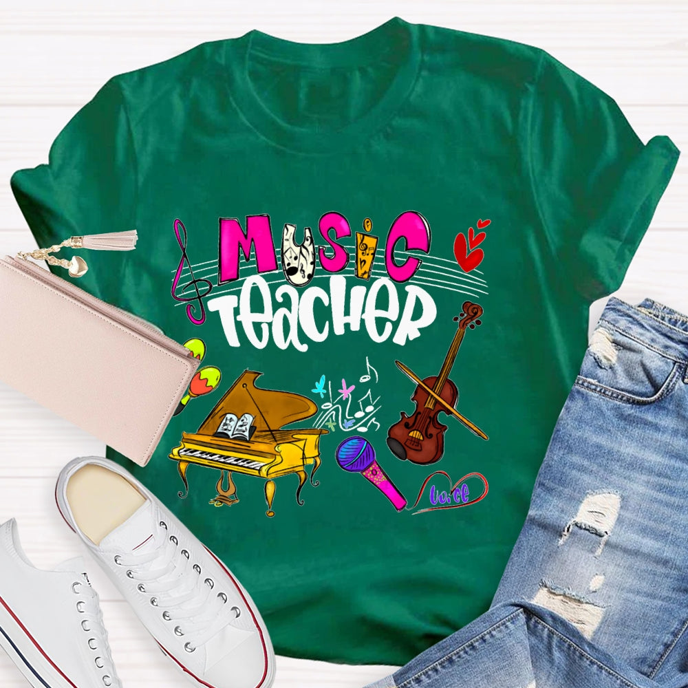 Music Teacher Piano And Violin Musical Notation T-shirt