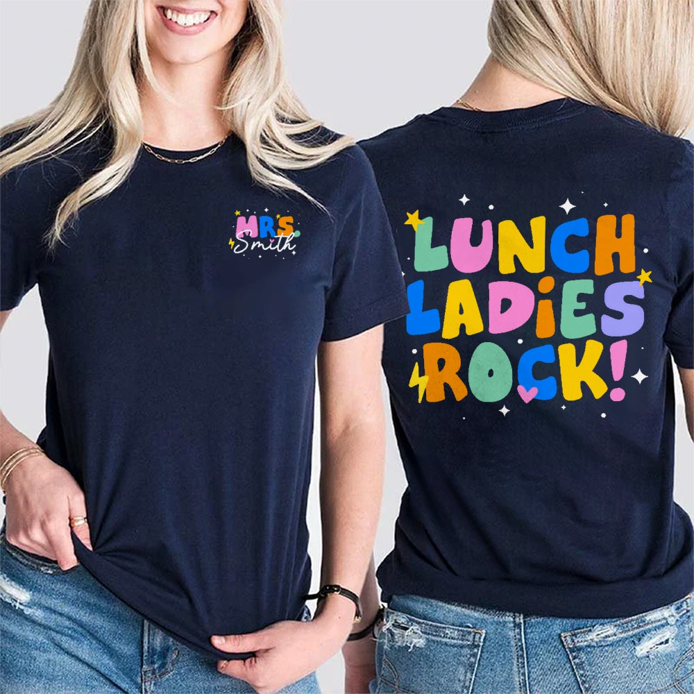 Personalized Name Lunch Ladies Rock Funny Double Printed T-shirt