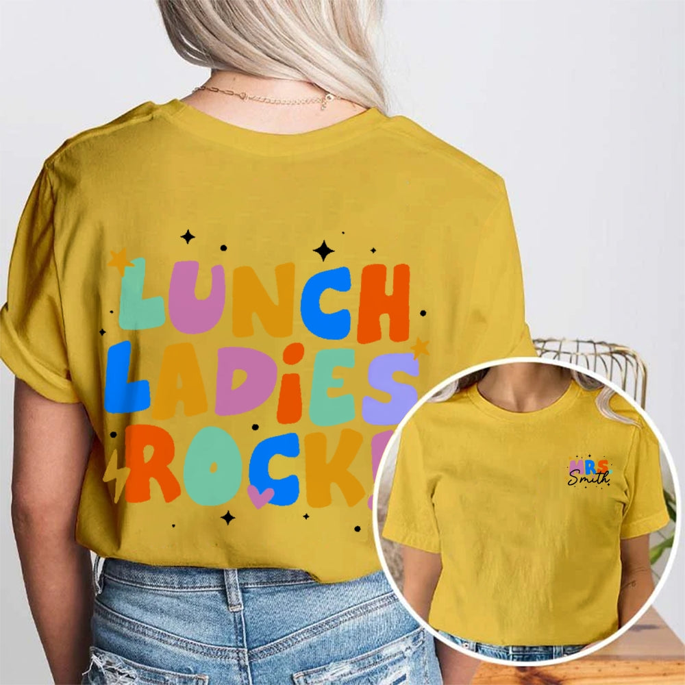 Personalized Name Lunch Ladies Rock Funny Double Printed T-shirt