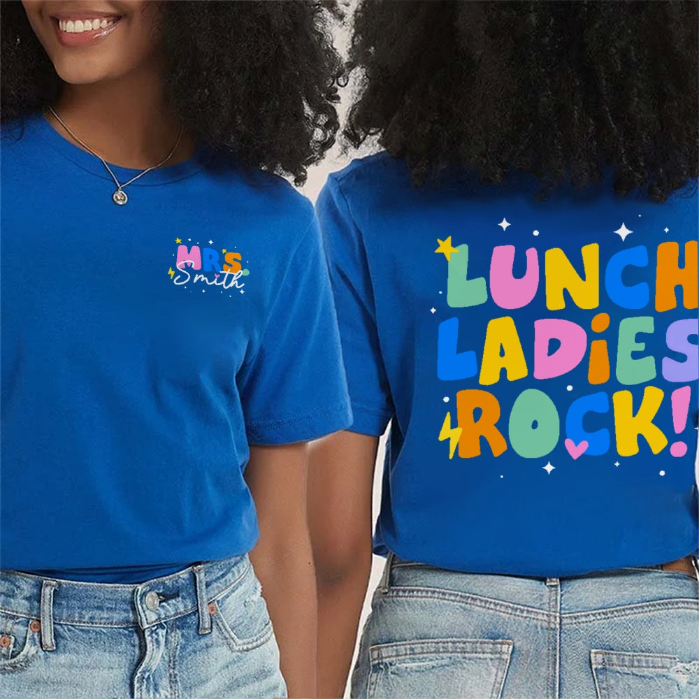 Personalized Name Lunch Ladies Rock Funny Double Printed T-shirt