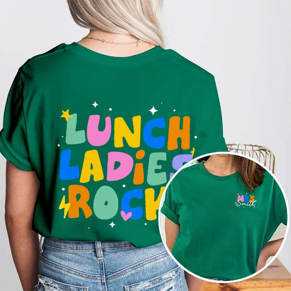Personalized Name Lunch Ladies Rock Funny Double Printed T-shirt