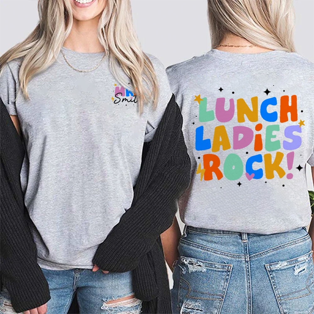 Personalized Name Lunch Ladies Rock Funny Double Printed T-shirt